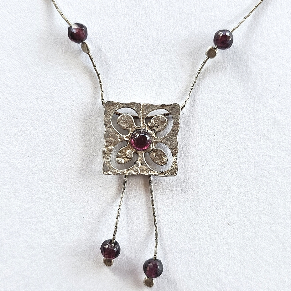 VTG Sterling Garnet Pendant Necklace by YAM